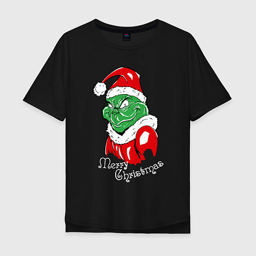 Мужская футболка оверсайз Merry Christmas, Santa Claus Grinch / Черный – фото 1