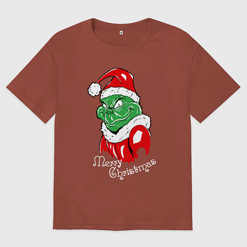 Мужская футболка оверсайз Merry Christmas, Santa Claus Grinch / Кирпичный – фото 1