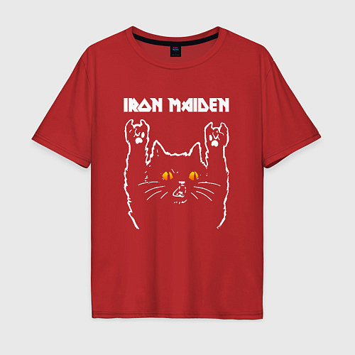 Мужская футболка оверсайз Iron Maiden rock cat / Красный – фото 1