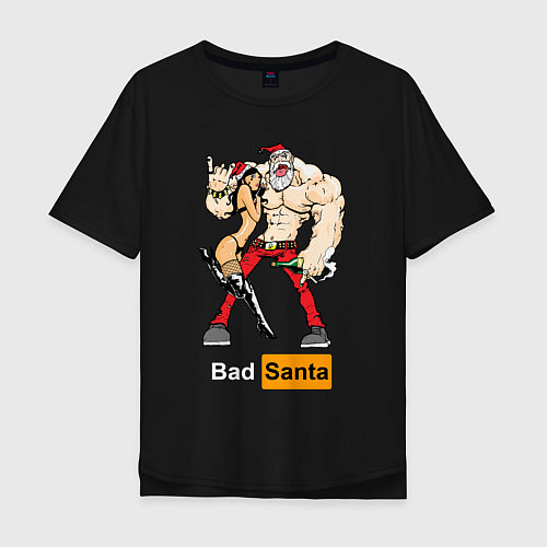 Мужская футболка оверсайз Bad Santa with sexy girl / Черный – фото 1