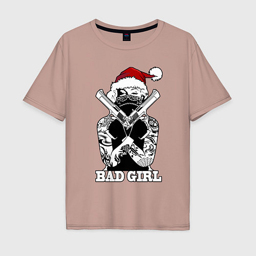 Мужская футболка оверсайз Bad girl with guns / Пыльно-розовый – фото 1