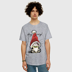 Футболка оверсайз мужская Мур-мур! Котенок в большой красной шапке, цвет: меланж — фото 2