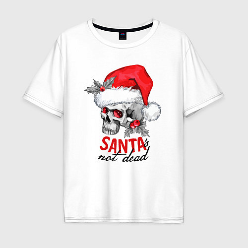 Мужская футболка оверсайз Santa is not dead, skull in red hat, holly / Белый – фото 1