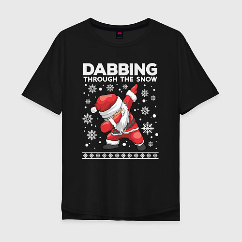 Мужская футболка оверсайз Dabbing Santa, through the snow / Черный – фото 1