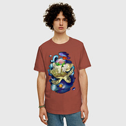 Футболка оверсайз мужская Плоская земля - мир на черепахе, цвет: кирпичный — фото 2