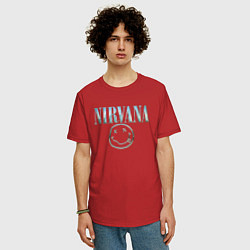 Футболка оверсайз мужская Nirvana - смайлик, цвет: красный — фото 2