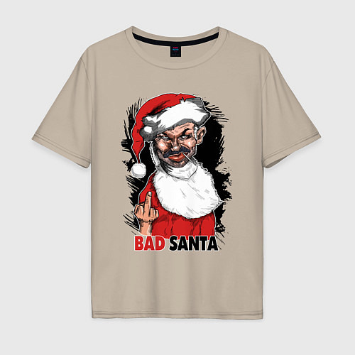 Мужская футболка оверсайз Bad Santa, fuck you / Миндальный – фото 1