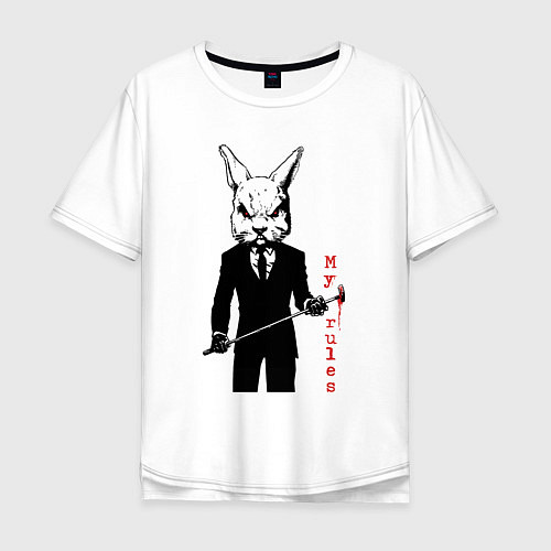 Мужская футболка оверсайз My year - my rules, cruel rabbit / Белый – фото 1