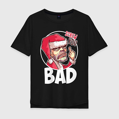 Мужская футболка оверсайз Bad Santa - Screw you / Черный – фото 1