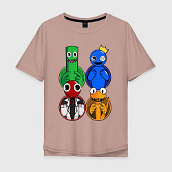 Мужская футболка оверсайз Радужные друзья: Зеленый, Синий, Оранжевый и Красн