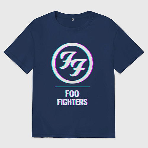 Мужская футболка оверсайз Foo Fighters glitch rock / Тёмно-синий – фото 1