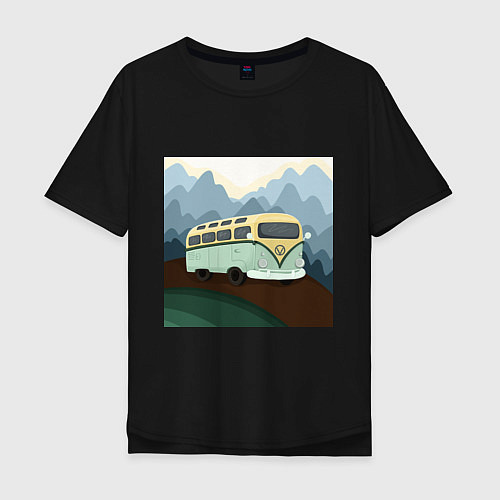 Мужская футболка оверсайз Машина и горы в путешествии / Черный – фото 1