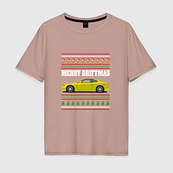 Футболка оверсайз мужская Merry Driftmas Nissan Silvia S15 Ugly Sweater, цвет: пыльно-розовый