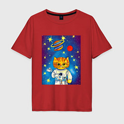 Футболка оверсайз мужская Абстрактный космический кот, цвет: красный