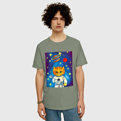 Футболка оверсайз мужская Абстрактный космический кот, цвет: авокадо — фото 2
