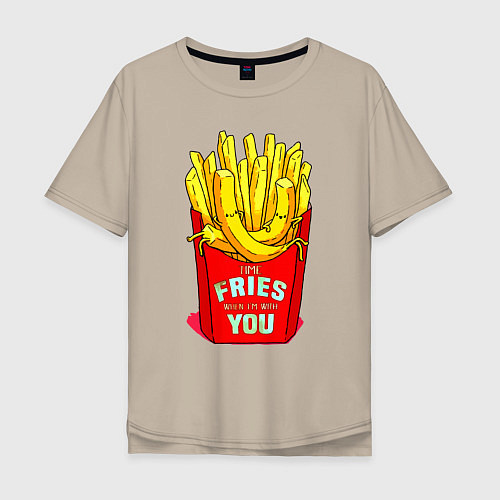 Мужская футболка оверсайз Time fries when Im with you / Миндальный – фото 1