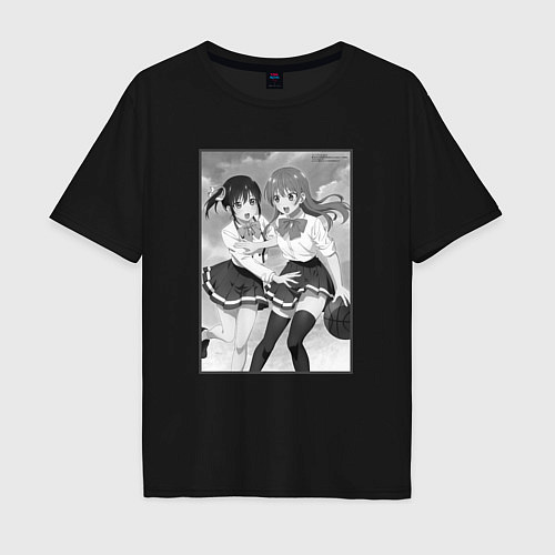 Мужская футболка оверсайз Нагиса Минасэ и Саки Саки - Мои девушки / Черный – фото 1