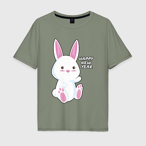 Мужская футболка оверсайз Милый кролик happy / Авокадо – фото 1