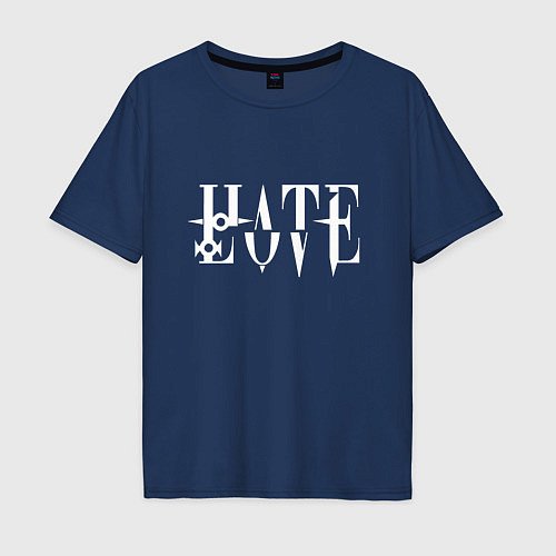Мужская футболка оверсайз Love - Hate - два в одном / Тёмно-синий – фото 1