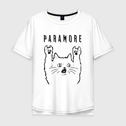 Мужская футболка оверсайз Paramore - rock cat / Белый – фото 1