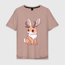 Мужская футболка оверсайз Кролик с рожками - кролик олень
