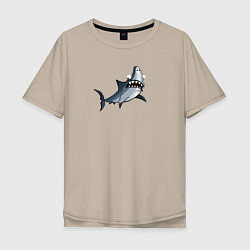 Футболка оверсайз мужская Удивлённая акула, цвет: миндальный