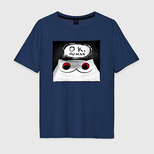 Мужская футболка оверсайз Мрачный кот - Ok, human / Тёмно-синий – фото 1