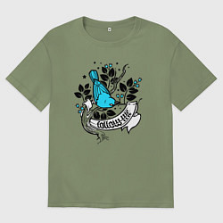 Мужская футболка оверсайз Птица и ягоды - follow me