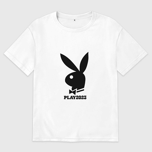 Мужская футболка оверсайз Черный кролик play2023 / Белый – фото 1