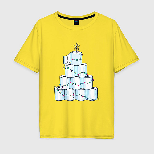 Мужская футболка оверсайз Новогодняя елка из туалетной бумаги / Желтый – фото 1