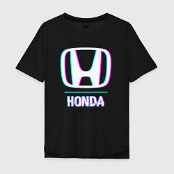 Футболка оверсайз мужская Значок Honda в стиле glitch, цвет: черный