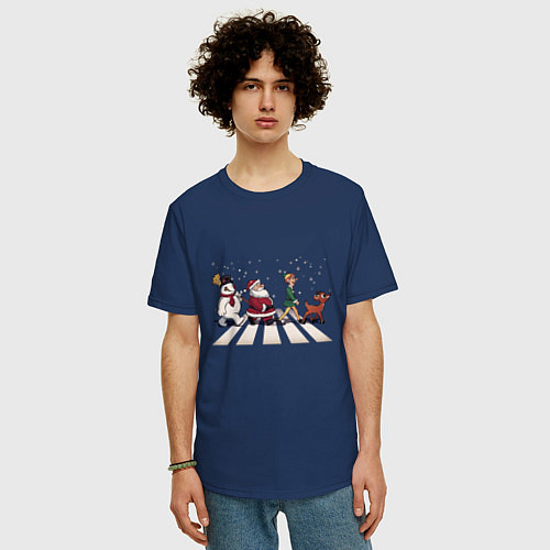 Мужская футболка оверсайз Beatles Christmas / Тёмно-синий – фото 3