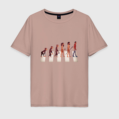 Мужская футболка оверсайз Human evolution / Пыльно-розовый – фото 1