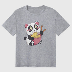 Мужская футболка оверсайз Каваи панда ест рамен