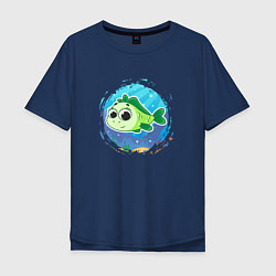 Мужская футболка оверсайз Мультяшная зелёная рыбка