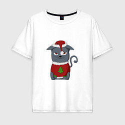 Мужская футболка оверсайз Недовольный новогодний кот