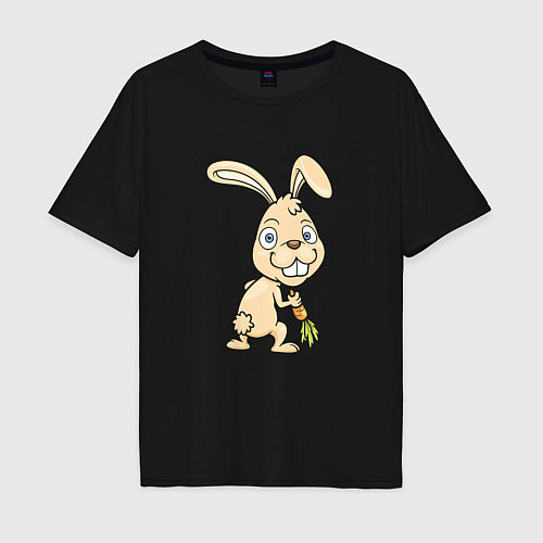 Мужская футболка оверсайз Кролик с морковкой / Черный – фото 1