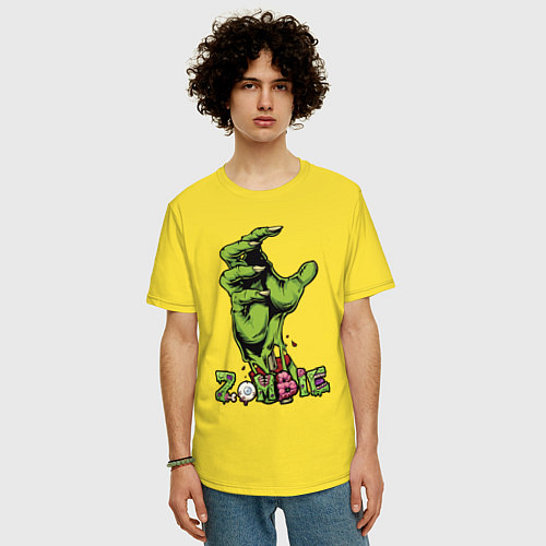Мужская футболка оверсайз Zombie green hand / Желтый – фото 3