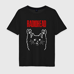 Футболка оверсайз мужская Radiohead рок кот, цвет: черный
