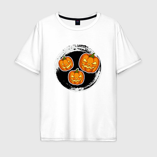 Мужская футболка оверсайз Мультяшные тыквы Хэллоуин / Белый – фото 1