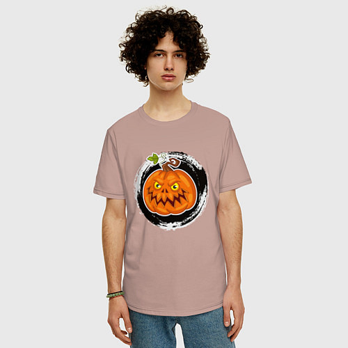Мужская футболка оверсайз Мультяшная злая тыква Хэллоуин / Пыльно-розовый – фото 3
