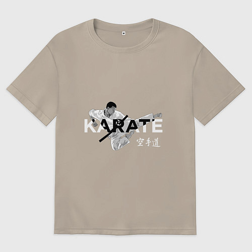 Мужская футболка оверсайз Боец карате / Миндальный – фото 1
