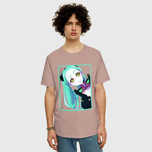 Мужская футболка оверсайз Ребекка из киберпанка - нетраннер / Пыльно-розовый – фото 3