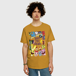 Футболка оверсайз мужская Happy three friends - poster, цвет: горчичный — фото 2