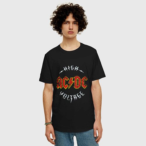 Мужская футболка оверсайз AC-DC Высокое напряжение / Черный – фото 3