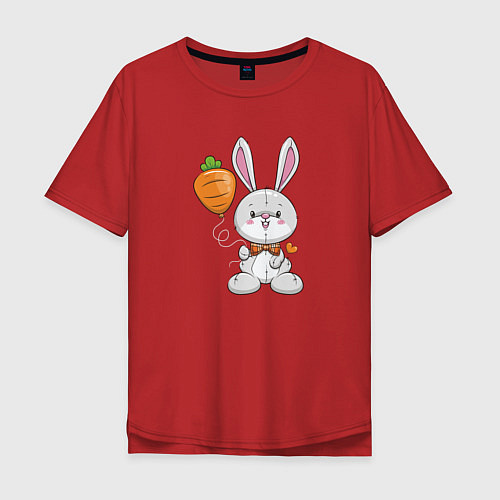 Мужская футболка оверсайз Кролик с воздушной морковкой / Красный – фото 1
