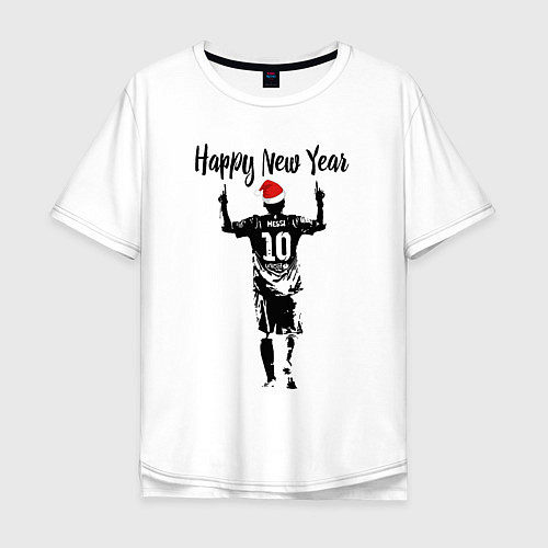 Мужская футболка оверсайз Лионель Месси Happy New Year / Белый – фото 1