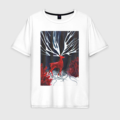 Мужская футболка оверсайз Красный олень с гиганскими рогами / Белый – фото 1