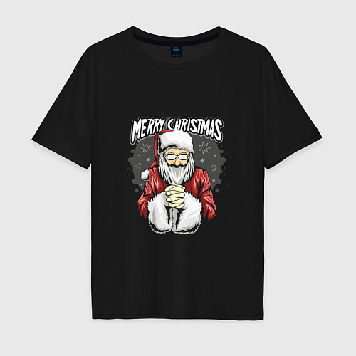 Мужская футболка оверсайз Санта Клаус / Черный – фото 1