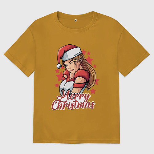 Мужская футболка оверсайз Снегурочка / Горчичный – фото 1